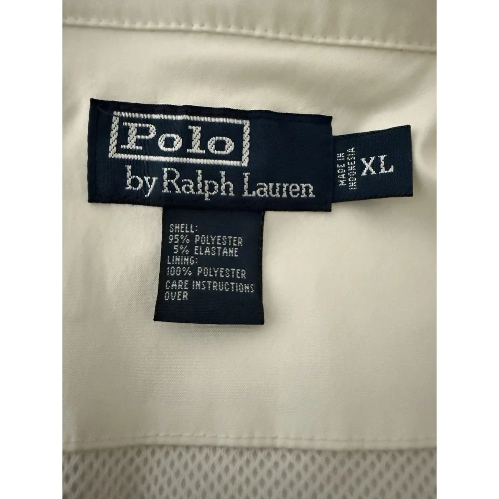 VTG 90s Polo Ralph Lauren Men Jacket XL White Black Stripe Harrington Lined Mesh